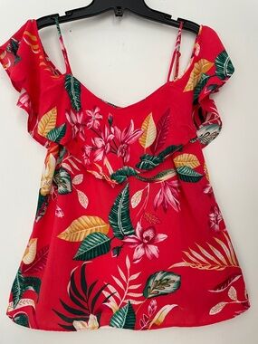Old Navy Red Tropical Floral cold shoulder top